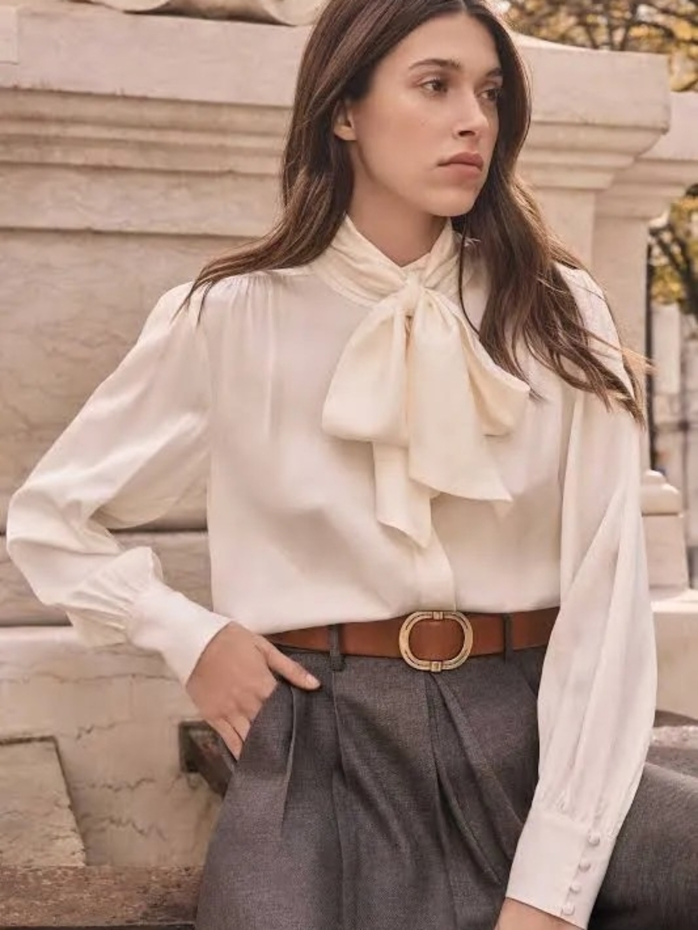 Classic Cream Bow Tie Blouse
